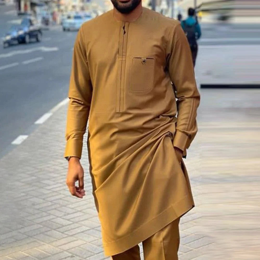 Men’s Traditional Two-Piece Outfit – Long Sleeve Shirt & Pants Set