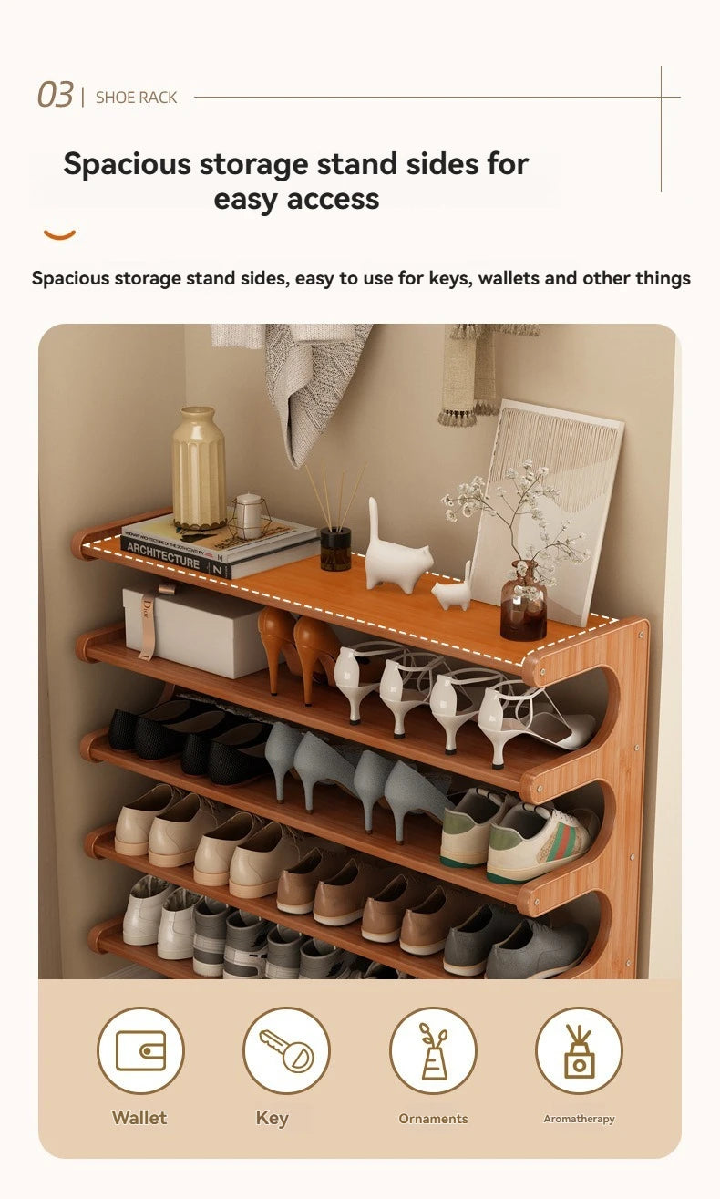 Wooden Multi-Layer Shoe Rack Organizer – Compact Dorm & Apartment Storage Shelf
