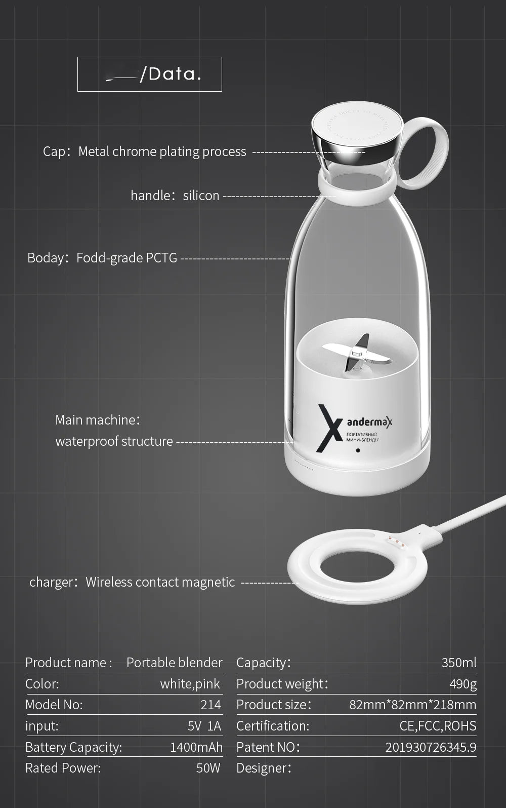 Mini Portable Electric Blender – USB Rechargeable Fruit Juicer for Smoothies & Travel