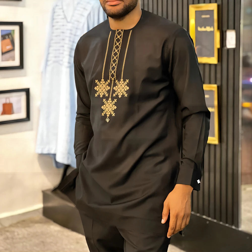 Men’s Traditional Two-Piece Outfit – Long Sleeve Shirt & Pants Set