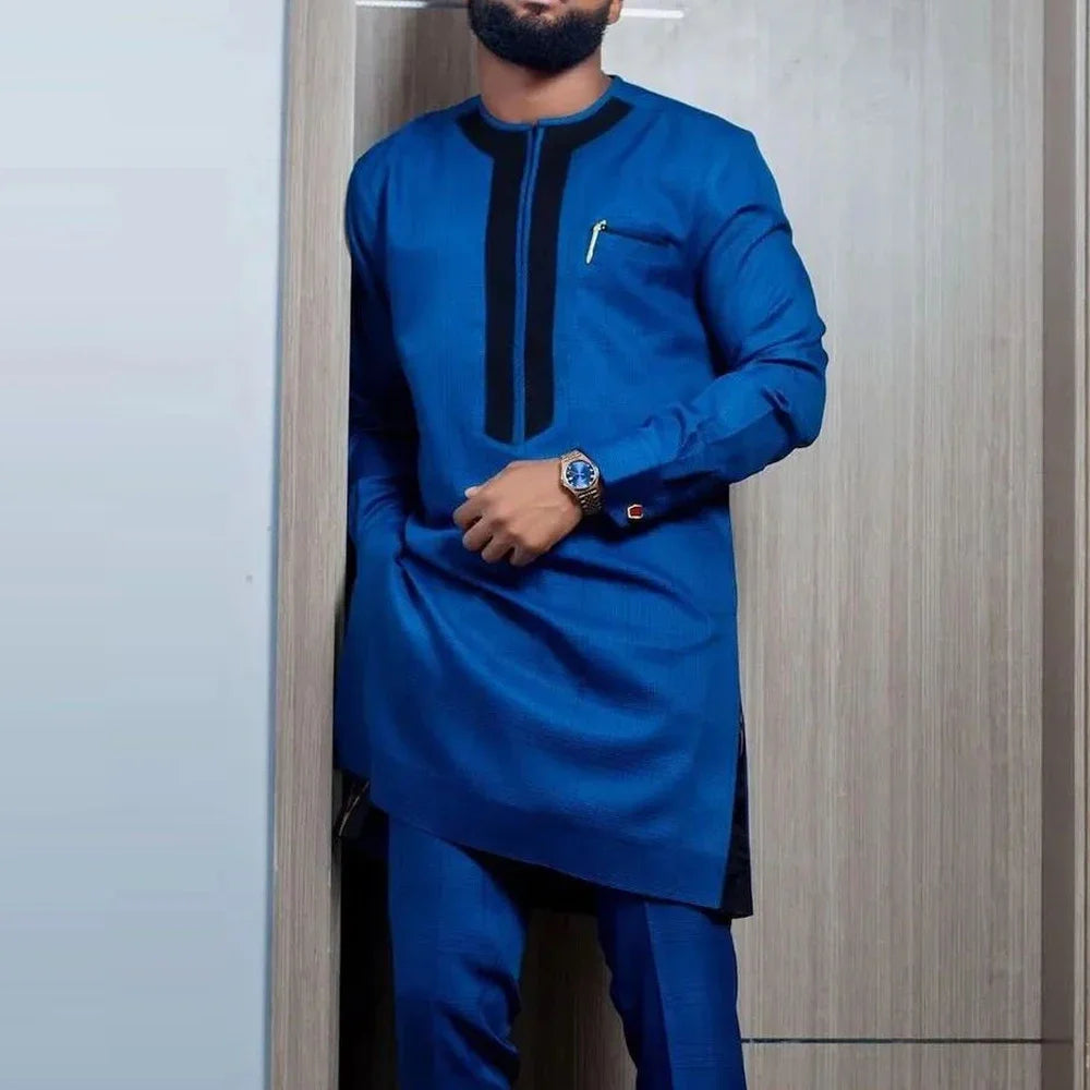 Men’s Traditional Two-Piece Outfit – Long Sleeve Shirt & Pants Set