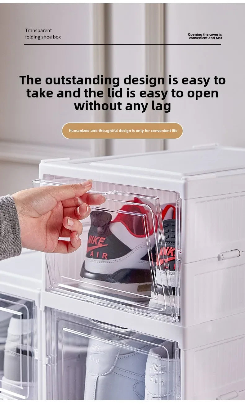 Foldable Shoe Organizer – No Assembly Stackable Dustproof Space-Saving Cabinet for Dorm or Home
