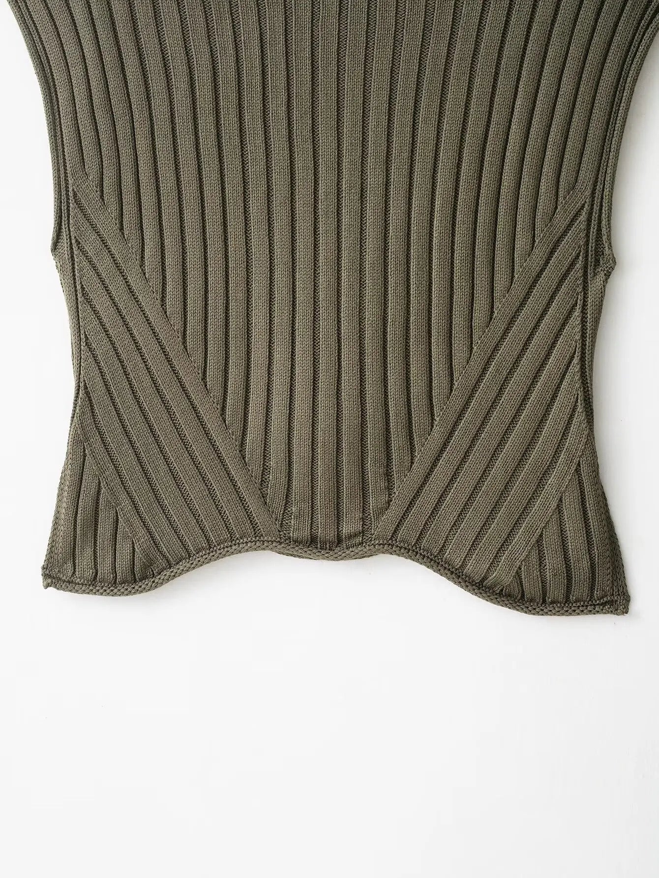 Ribbed Knit High-Neck Sleeveless Vest – Army Green