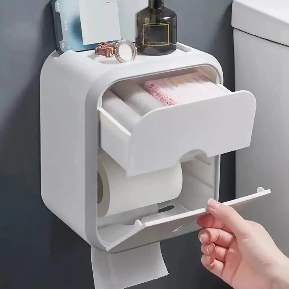 Punch-Free Bathroom Storage Box – Waterproof Toilet Paper & Tissue Organizer