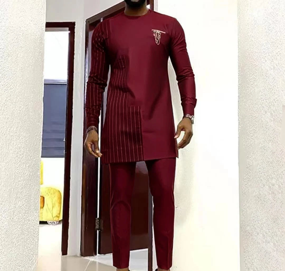 Men’s Traditional Two-Piece Outfit – Long Sleeve Shirt & Pants Set