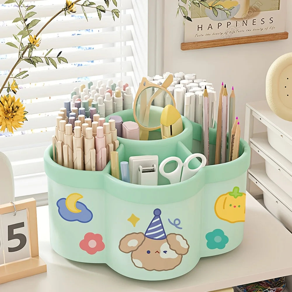 Rotating Desk Organizer – Multi-Compartment Storage Caddy for Dorm, Office & School