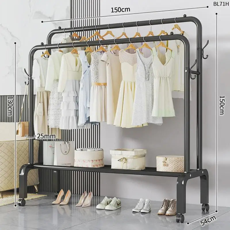 Space-Saving Floor Standing Clothes Drying Rack – Multipurpose Hanger for Dorm, Balcony & Indoor Use