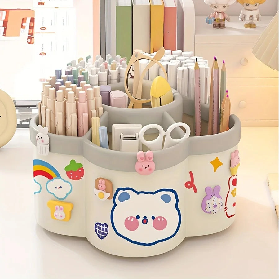 Rotating Desk Organizer – Multi-Compartment Storage Caddy for Dorm, Office & School