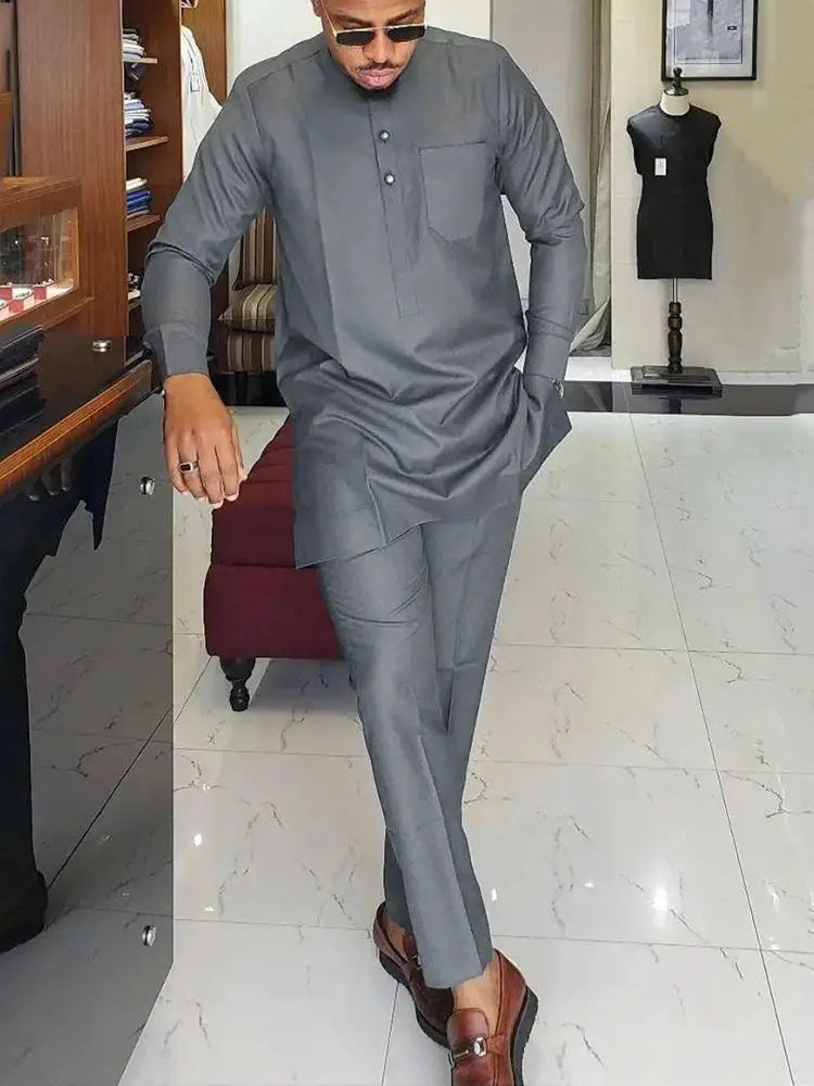 Men’s Traditional Two-Piece Outfit – Long Sleeve Shirt & Pants Set