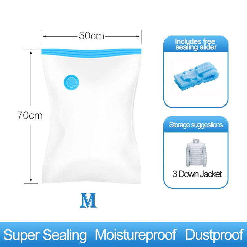 Reusable Compression Empty Bag Sealer Clothes Travel Packing Organizer Vacuum Large Plastic Storage Bags Storing Clothes Blanket