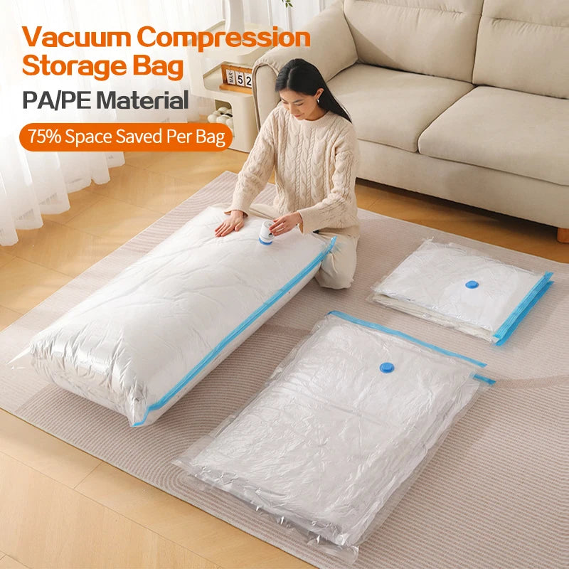 Reusable Compression Empty Bag Sealer Clothes Travel Packing Organizer Vacuum Large Plastic Storage Bags Storing Clothes Blanket