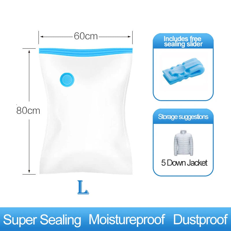 Reusable Compression Empty Bag Sealer Clothes Travel Packing Organizer Vacuum Large Plastic Storage Bags Storing Clothes Blanket