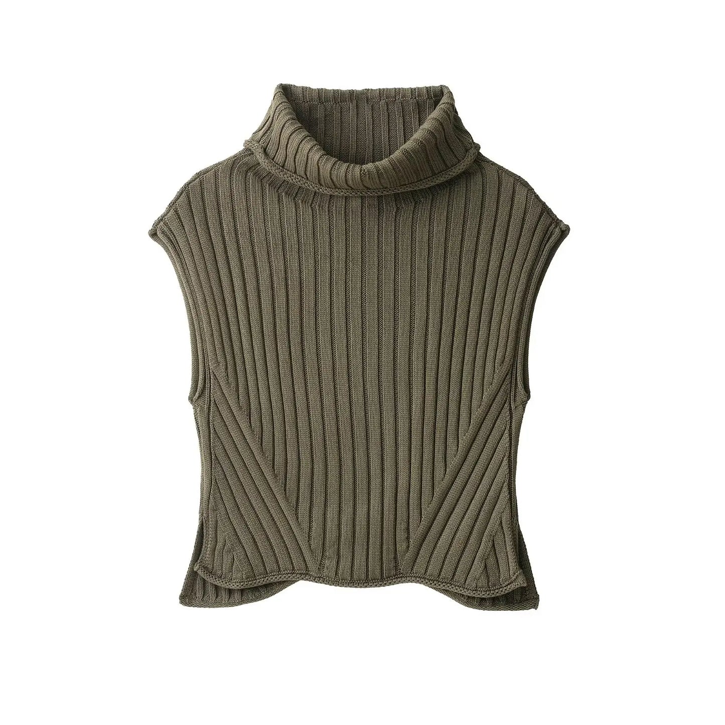Army green ribbed knit high-neck sleeveless vest Univibeshop 