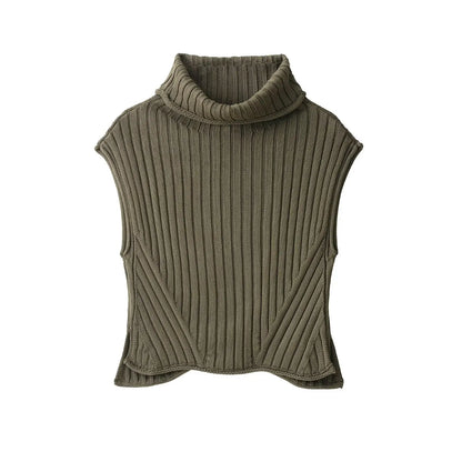 Army green ribbed knit high-neck sleeveless vest Univibeshop 