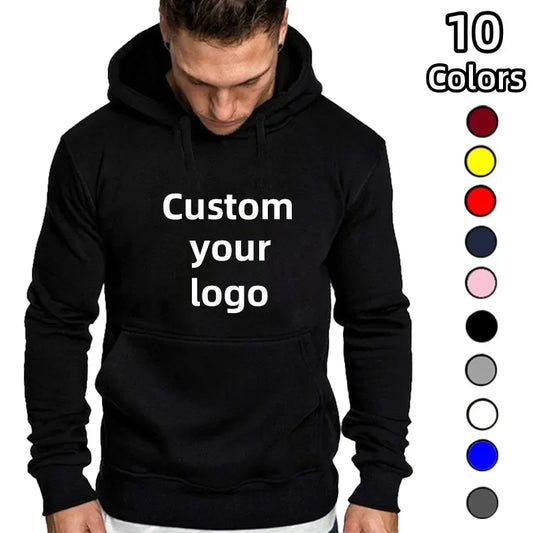 Unisex custom hoodie with personalized photo and logo design, perfect for students or creative self-expression.
