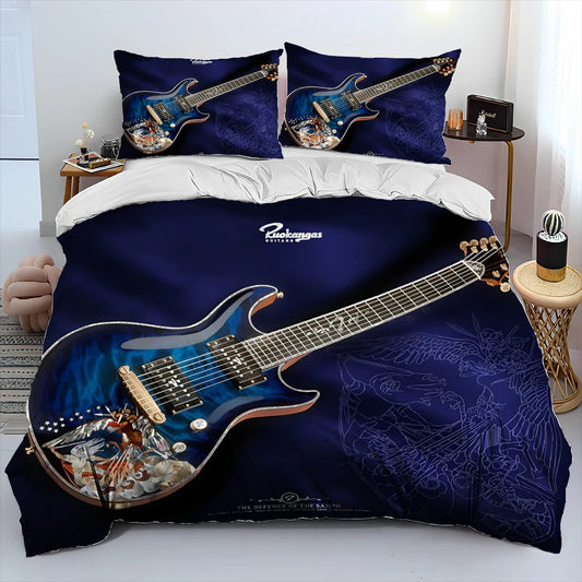 Rock your dorm room with this bold and cozy guitar-themed bedding set! Featuring a high-definition electric guitar print and deep blue tones, this set adds an edgy touch to any student room. Made from soft, breathable fabric for a comfortable night's sleep after a long day of classes or jam sessions.
