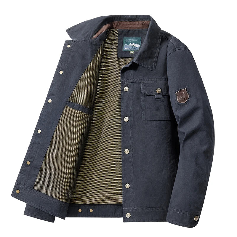 Stylish men’s bomber jacket for college students – navy cargo jacket with lining
