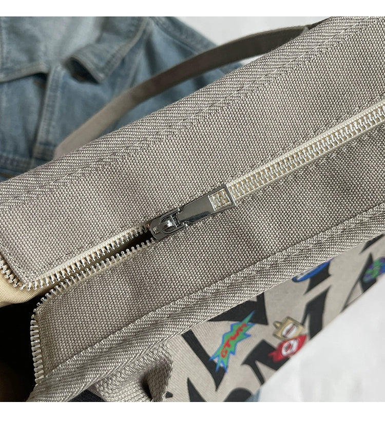 Large Capacity Canvas Tote Bag – Letter Print Shoulder & Commuter Bag | UniVibe Shop