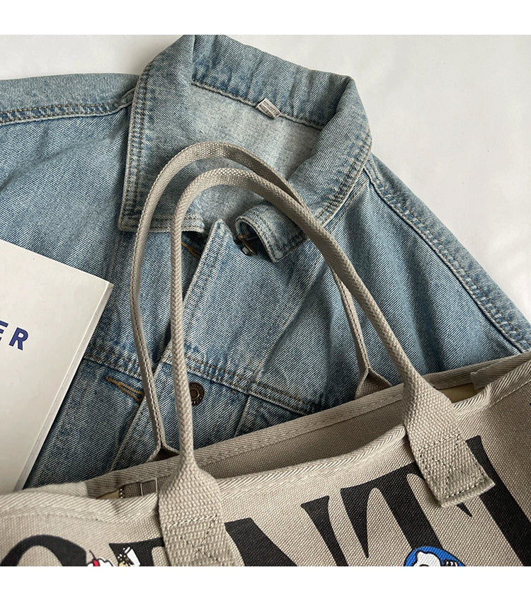 Large Capacity Canvas Tote Bag – Letter Print Shoulder & Commuter Bag | UniVibe Shop