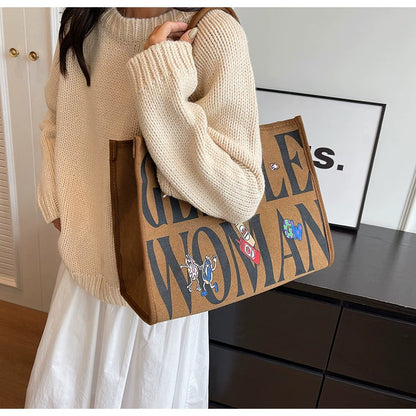 Large Capacity Canvas Tote Bag – Letter Print Shoulder & Commuter Bag | UniVibe Shop