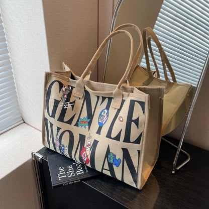 Large Capacity Canvas Tote Bag – Letter Print Shoulder & Commuter Bag | UniVibe Shop