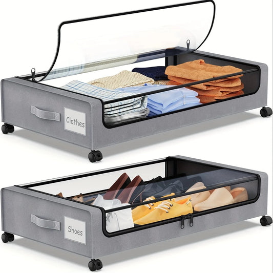 Rolling underbed storage lockers with wheels, ideal for dorm room organization and small spaces.
