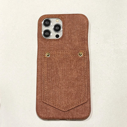 Luxury Denim Leather Card Bag Case For iPhone