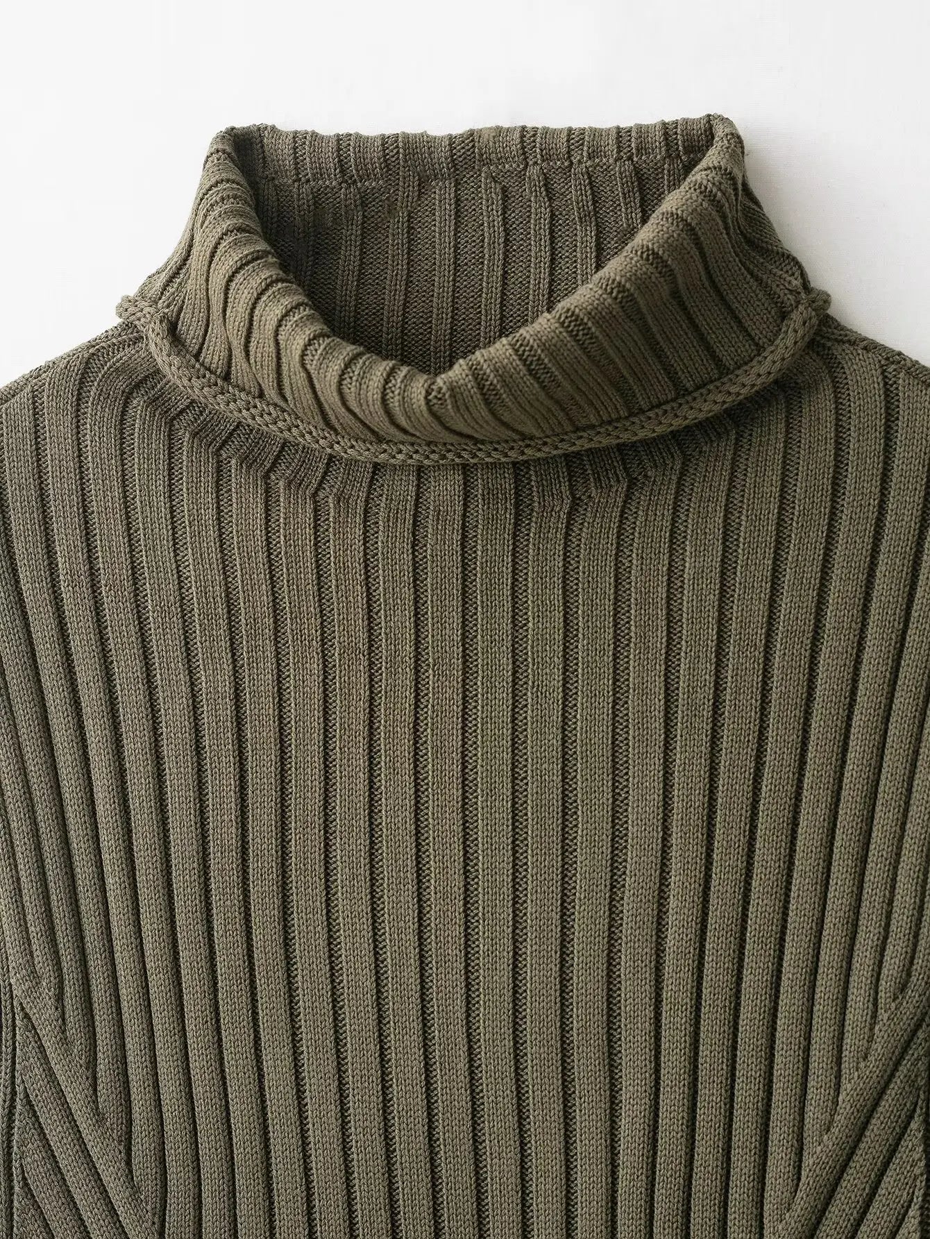 Ribbed Knit High-Neck Sleeveless Vest – Army Green