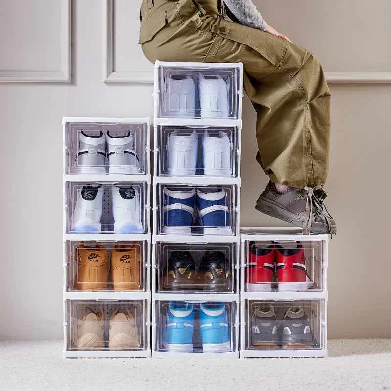 Foldable Shoe Organizer – No Assembly Stackable Dustproof Space-Saving Cabinet for Dorm or Home