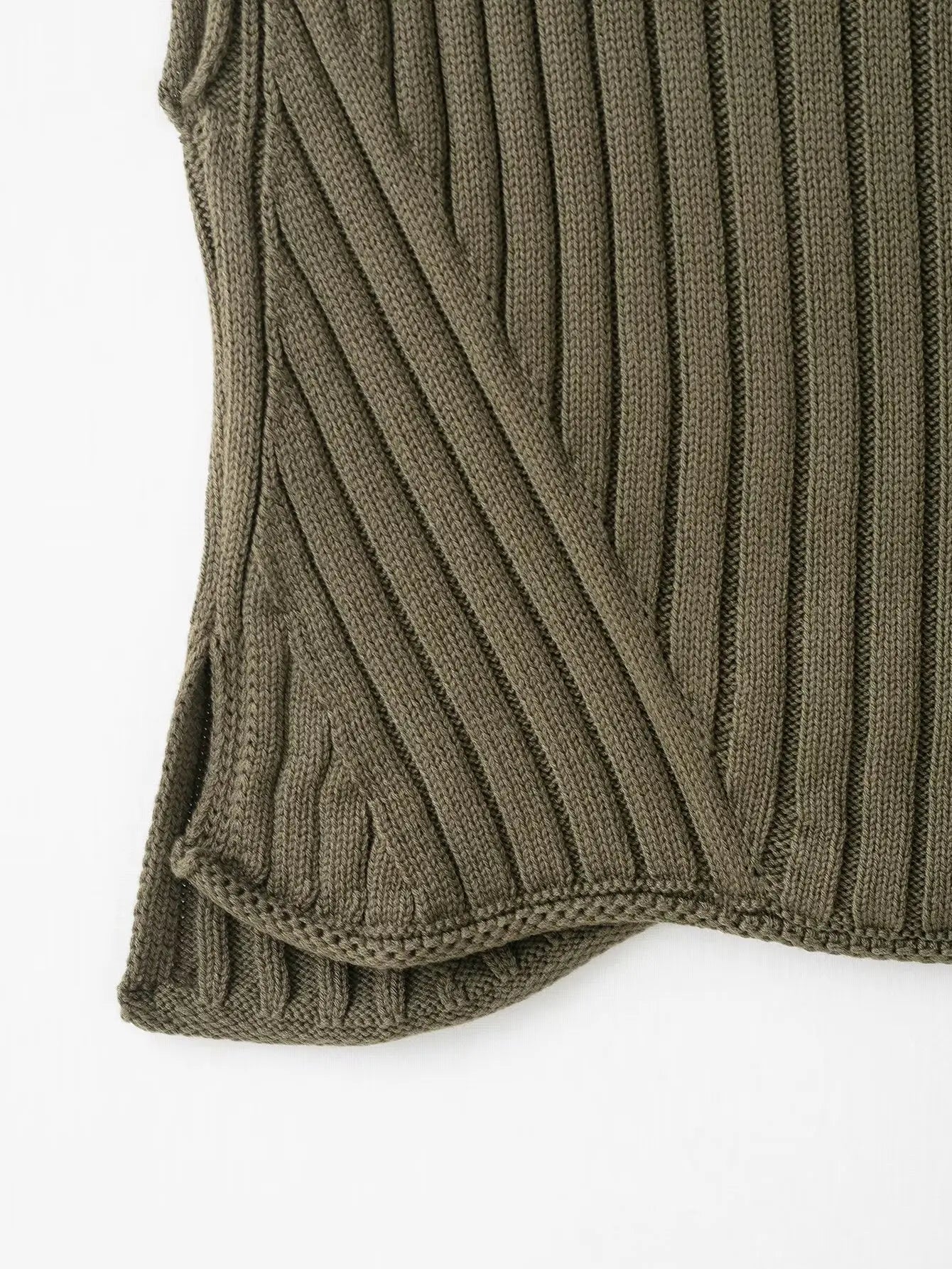 Ribbed Knit High-Neck Sleeveless Vest – Army Green