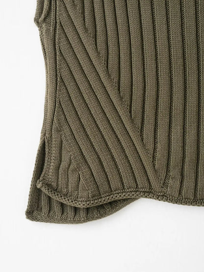 Ribbed Knit High-Neck Sleeveless Vest – Army Green