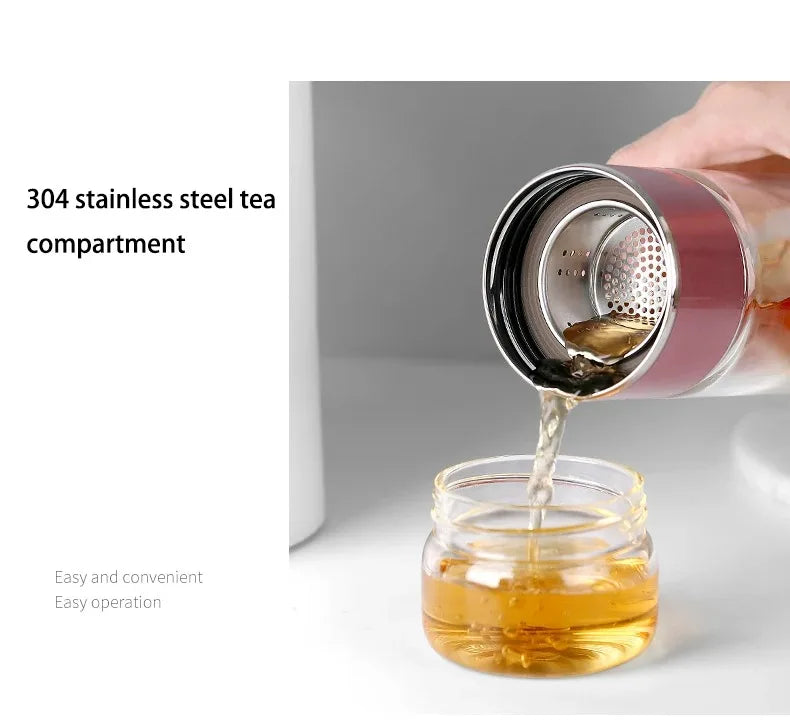 420ML Double-Layer Glass Tea Infuser Bottle – Heat-Resistant Borosilicate with Stainless Steel Lid