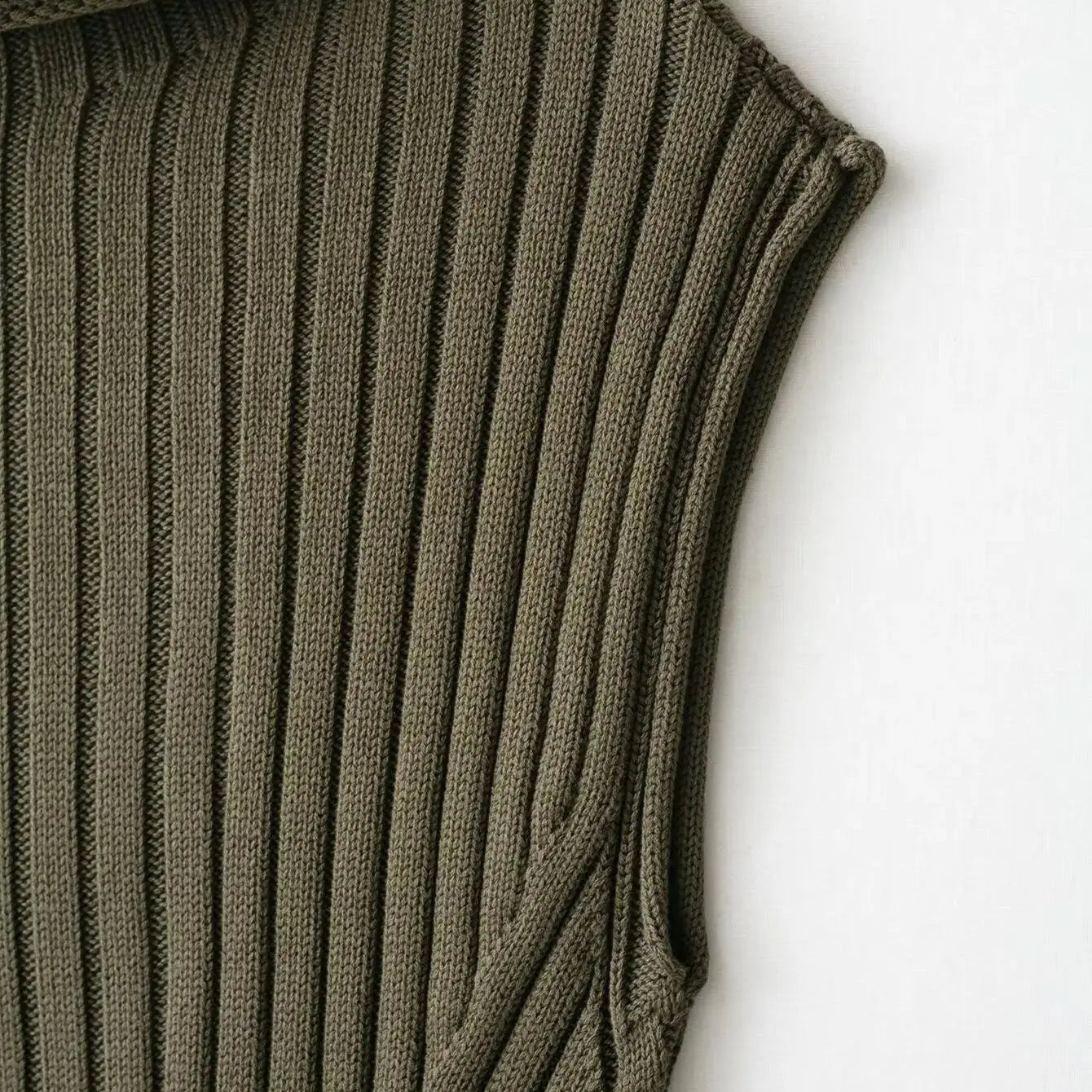 Ribbed Knit High-Neck Sleeveless Vest – Army Green