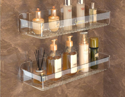 No-Punch Wall Shelf – Waterproof Bathroom Storage Rack (White)