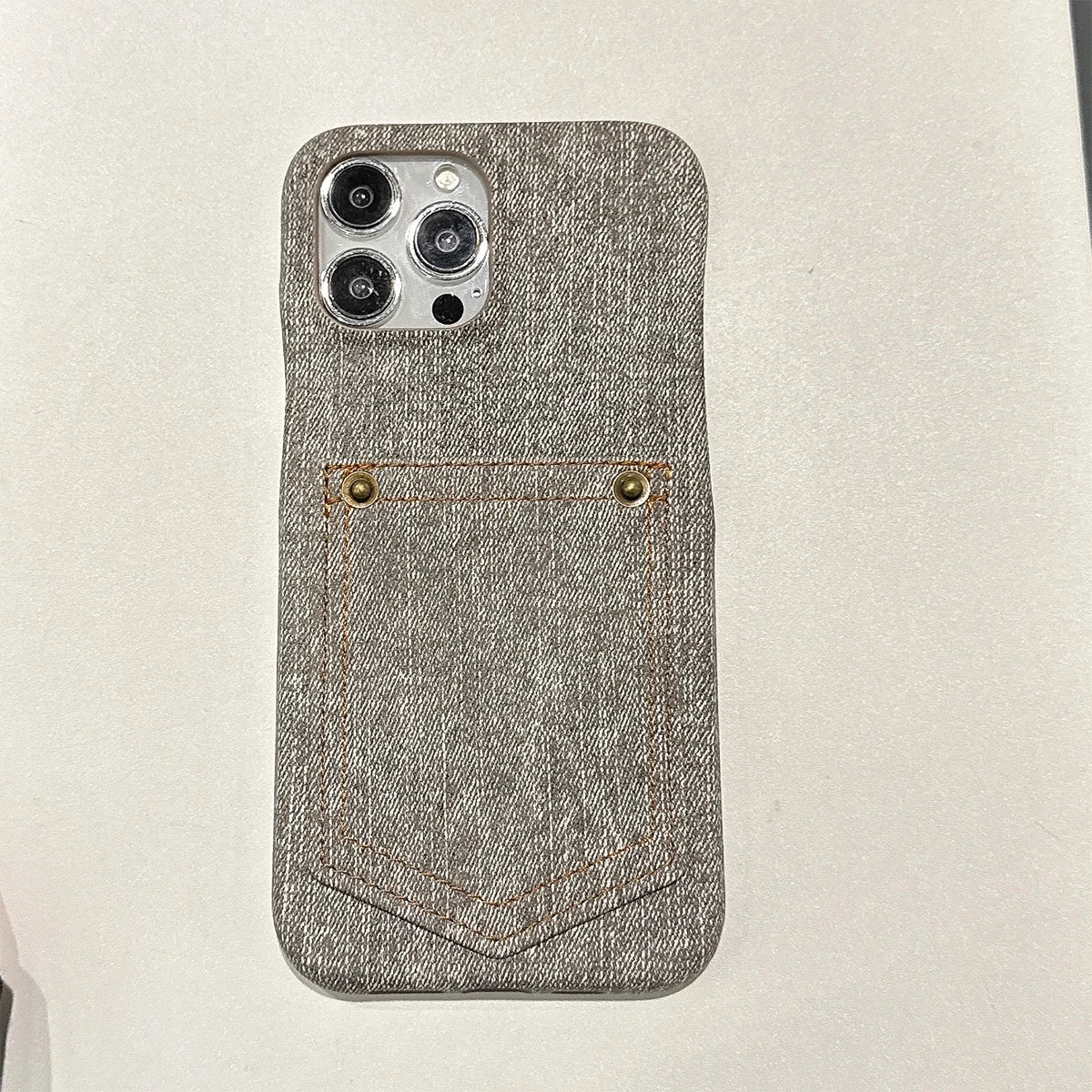 Luxury Denim Leather Card Bag Case For iPhone
