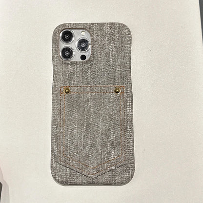 Luxury Denim Leather Card Bag Case For iPhone