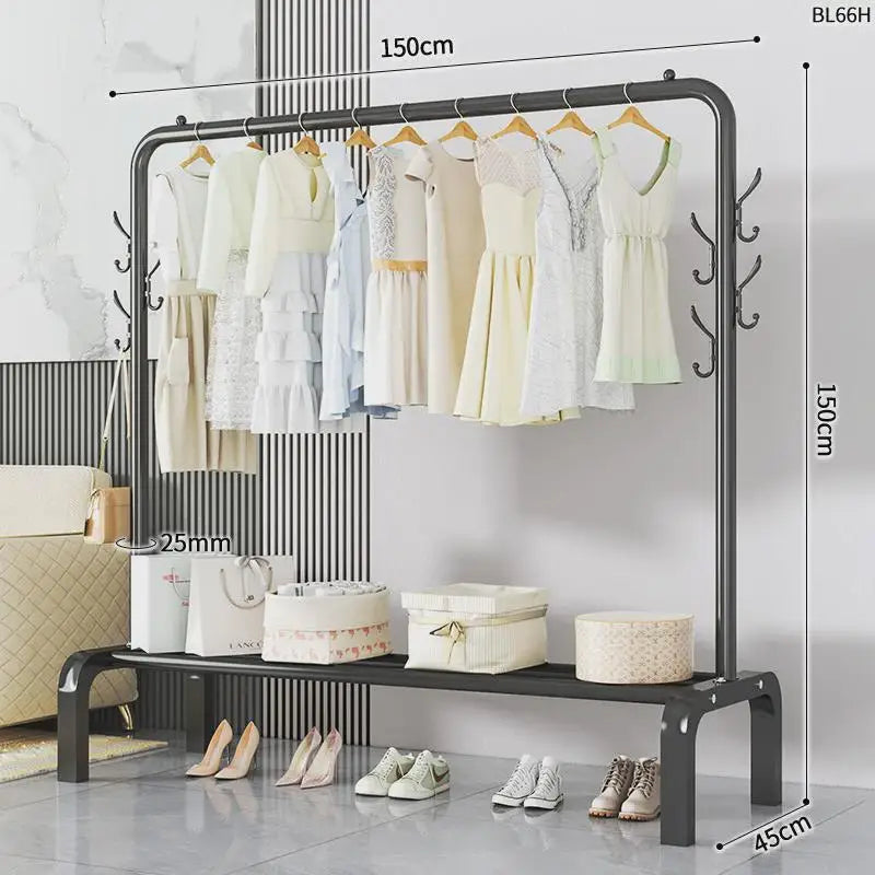 Space-Saving Floor Standing Clothes Drying Rack – Multipurpose Hanger for Dorm, Balcony & Indoor Use