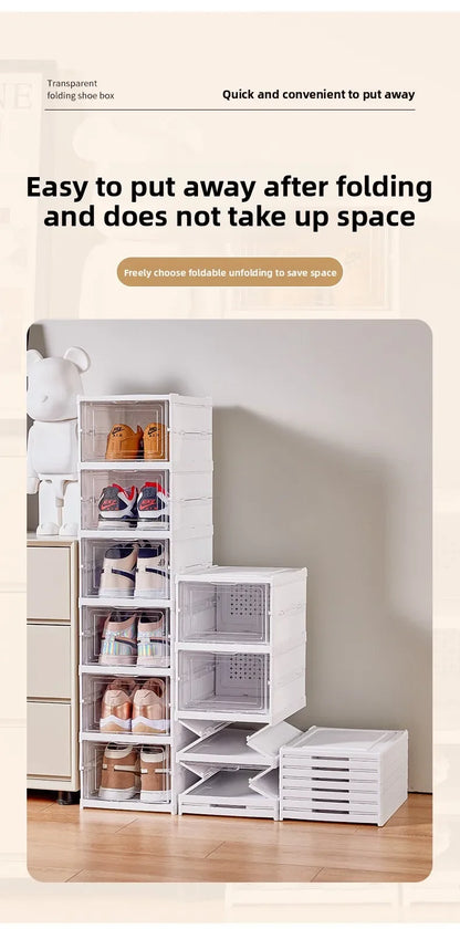 Foldable Shoe Organizer – No Assembly Stackable Dustproof Space-Saving Cabinet for Dorm or Home