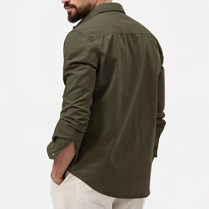 Men’s Army Green Long Sleeve Shirt – Business Casual & Streetwear Style