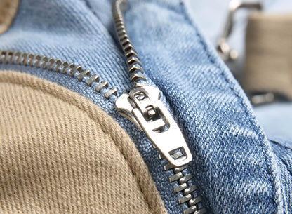 Men’s Patchwork Denim Jeans – Slim Fit Cargo Style Pants with Zipper Pockets | UniVibe Shop