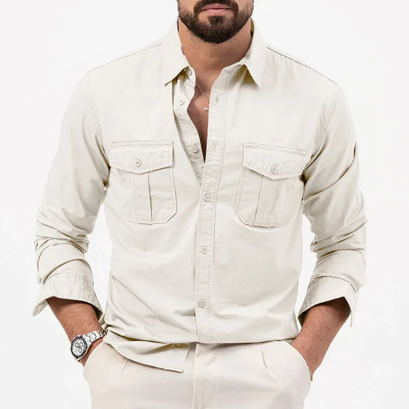 Men’s Army Green Long Sleeve Shirt – Business Casual & Streetwear Style