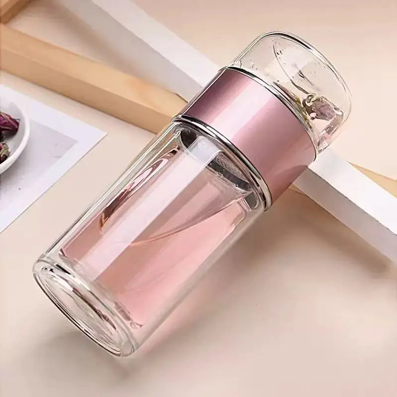 420ML Double-Layer Glass Tea Infuser Bottle – Heat-Resistant Borosilicate with Stainless Steel Lid