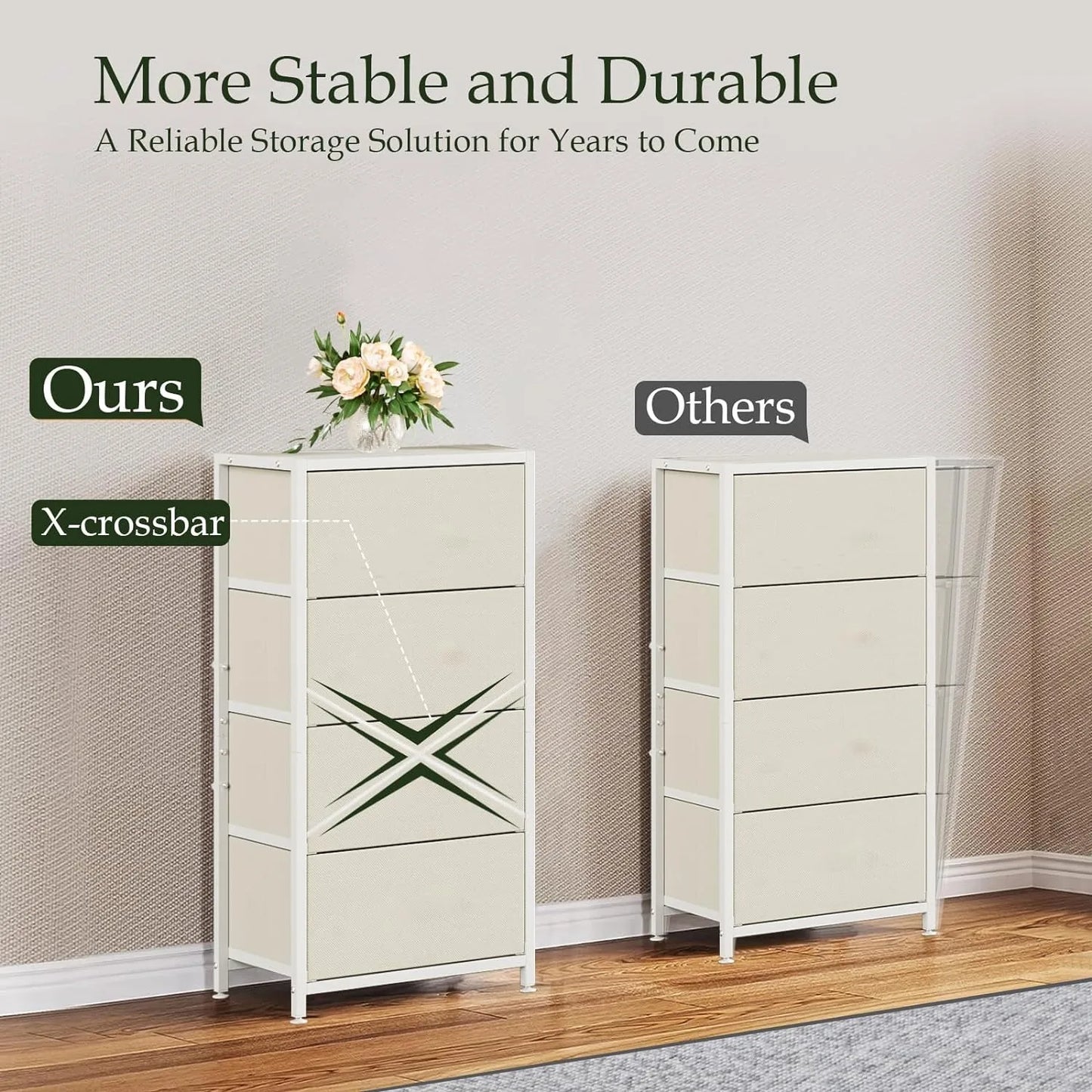 Modern Chest of Drawers – 4-Drawer Dresser with Wood Top for Bedroom, Dorm, or Nursery