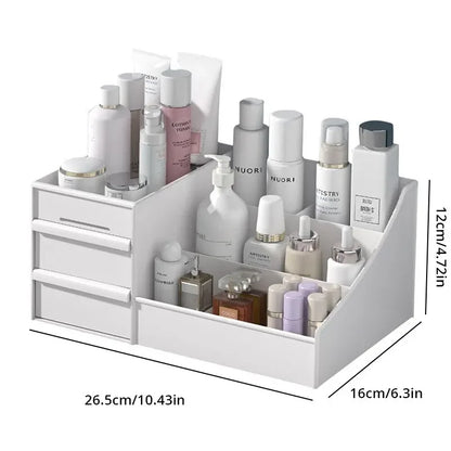 White Drawer Makeup Storage Box – Compact Dorm Organizer for Cosmetics & EssentialsCare Dressing Table Desktop