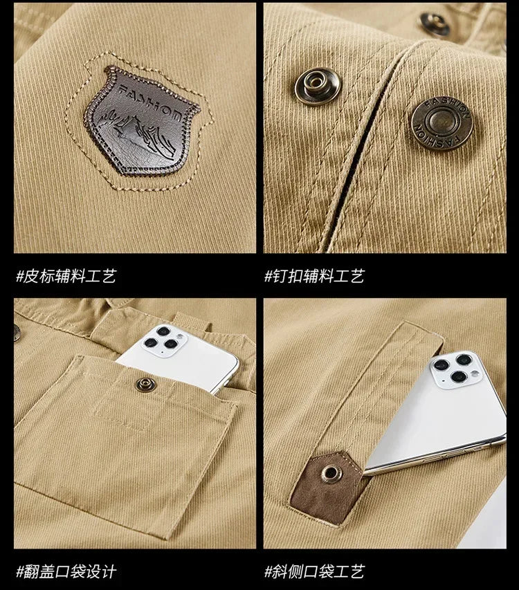 Men’s Cargo Bomber Jacket – Casual Streetwear, Windproof, British Style