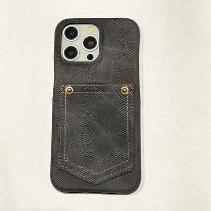 Luxury Denim Leather Card Bag Case For iPhone