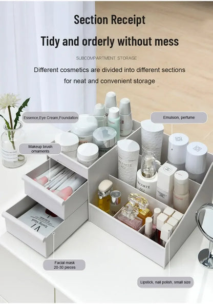 White Drawer Makeup Storage Box – Compact Dorm Organizer for Cosmetics & EssentialsCare Dressing Table Desktop