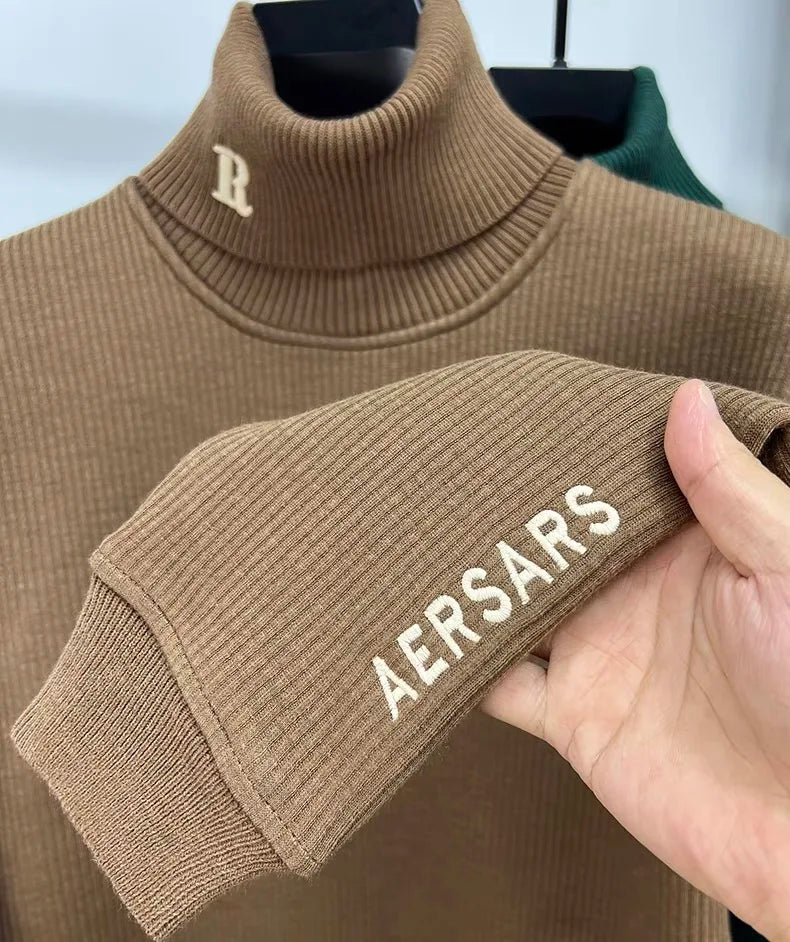 Men’s High Collar Embroidered Knit Sweater – Thickened Winter Pullover | UniVibe Shop