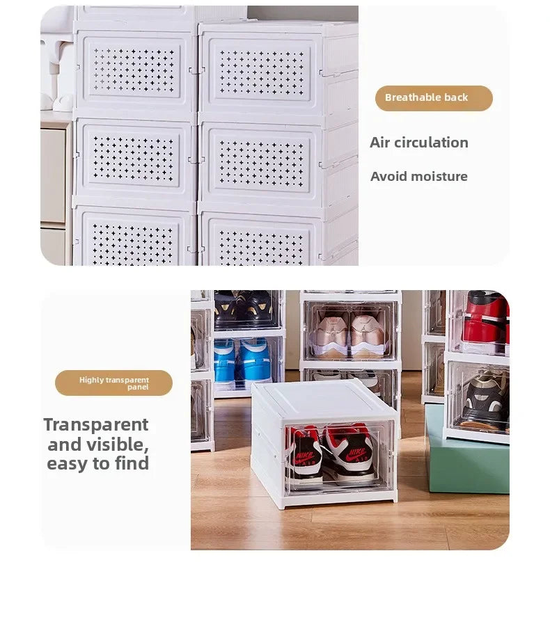 Foldable Shoe Organizer – No Assembly Stackable Dustproof Space-Saving Cabinet for Dorm or Home