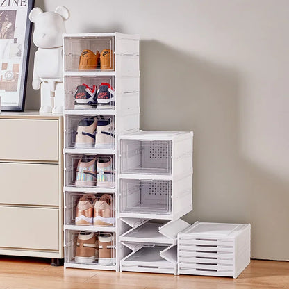 Foldable Shoe Organizer – No Assembly Stackable Dustproof Space-Saving Cabinet for Dorm or Home